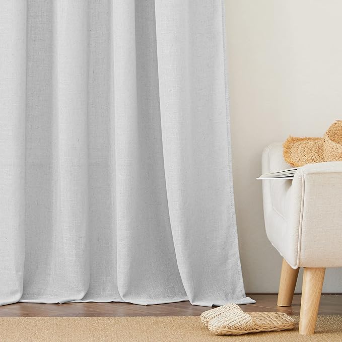 RYB HOME Semi Sheer Curtains 102 inches Long, Light Filtering Privacy Natural Farmhouse Linen Texture Drapes for Living Room Bedroom Dining Room, W 52 x L 102 inches, Dove Grey, 2 Panels
