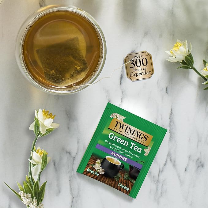 Twinings Green Tea with Jasmine Individually Wrapped Bags, 20 Count (Pack of 6), Fragrant Floral Scent, Caffeinated, Enjoy Hot or Iced | Packaging May Vary