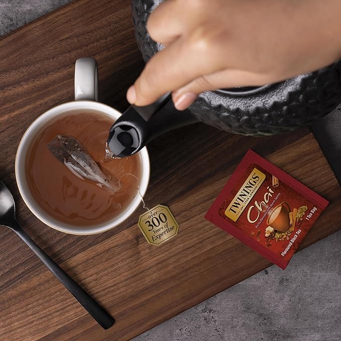 Twinings Chai Black Tea Individually Wrapped Bags, 20 Count (Pack of 6), Sweet, Savoury Spices, Caffeinated, Enjoy Hot or Iced | Packaging May Vary