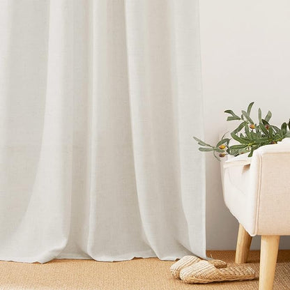 RYB HOME Flax Linen Curtains 24 inch Length, Semi Sheer Window Topper Tiers for Home Office Guest Room Cabinet, Rod Pocket Breathable Privacy Assured, W 42 x L 24 inches, Linen, 2 Panels