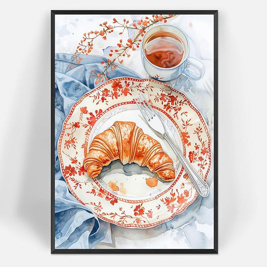 Vintage Coffee Food Kitchen Wall Art Funky Dining Table Plates Afternoon Tea Prints Painting Retro Bread Pastries Drinks Canvas Posters For Modern Cafedining Room Wall Decor 12x16in Framed
