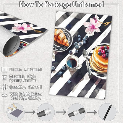 Trendy Pastry Food Kitchen Wall Art Retro Coffee Afternoon Tea Canvas Posters Cake Bread Aesthetic Prints Painting For Modern Home Dining Room Bakery Cafe Restaurant Wall Decor 16x24in Unframed