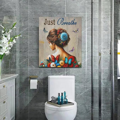 Just Breathe Butterfly Girl Wall Art Aesthetic Girls Room Decor Colorful Flying Butterfly female Woman Pictures Canvas Painting Artwork Decorations Framed for Bedroom Bathroom Office 24 x 20 inch