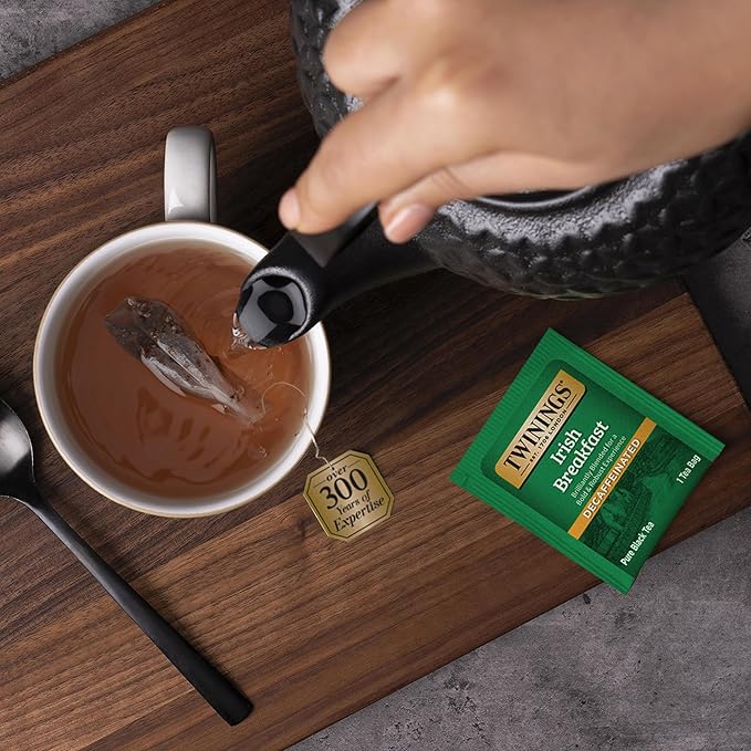 Twinings Decaffeinated Irish Breakfast Black Tea Individually Wrapped Bags, 20 Count (Pack of 6), Flavourful, Robust, Enjoy Hot or Iced | Packaging May Vary