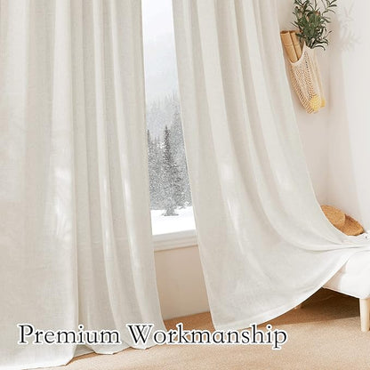 RYB HOME Flax Linen Curtains 24 inch Length, Semi Sheer Window Topper Tiers for Home Office Guest Room Cabinet, Rod Pocket Breathable Privacy Assured, W 42 x L 24 inches, Linen, 2 Panels
