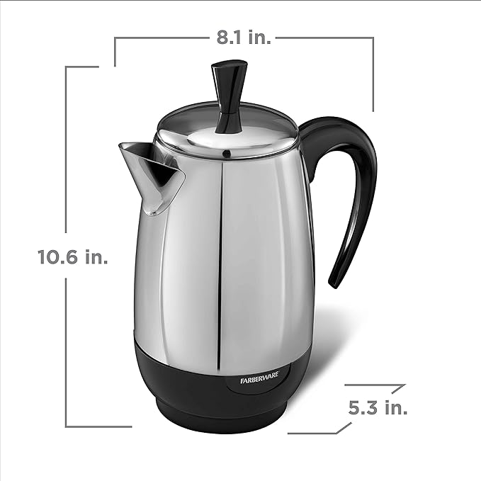 Farberware 8-Cup, Black Percolator, Stainless Steel, FCP280
