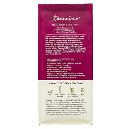 Teeccino Almond Amaretto Chicory Coffee Alternative - Ground Herbal Coffee That’s Prebiotic, Caffeine Free & Acid Free, Medium Roast, 11 Ounce (Pack of 6)