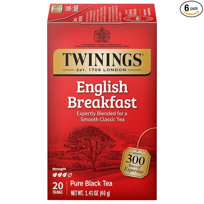 Twinings English Breakfast Black Tea Individually Wrapped Bags, 20 Count (Pack of 6), Flavourful, Robust, Caffeinated, Enjoy Hot or Iced | Packaging May Vary