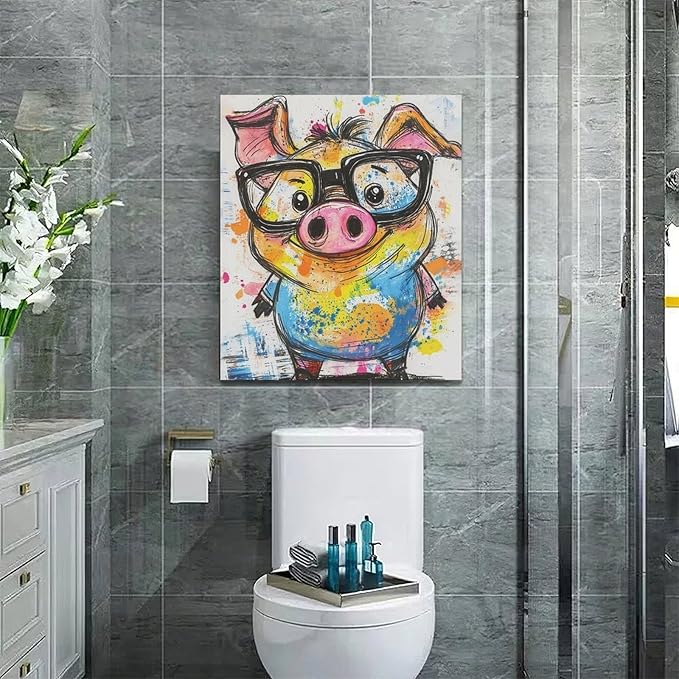Pig Wall Decor Cute Pig Pictures Funny Pigs Canvas Wall Art Painting Home Modern Artwork Decorations Framed for Living Room Bedroom Bathroom Office 20 x 24 inch