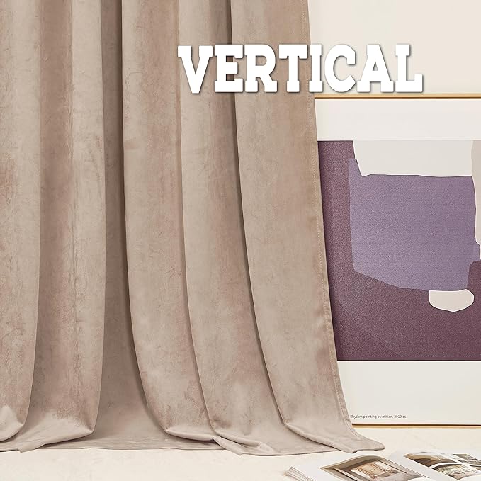 RYB HOME Blush Velvet Curtains 102 inches, Back Tab Soft Fabric Room Darkening Thermal Insulated Luxurious Home Decor Curtains for Living Room Bedroom, W 52" x L 102", 2 Panels Set