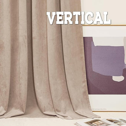 RYB HOME Blush Velvet Curtains 102 inches, Back Tab Soft Fabric Room Darkening Thermal Insulated Luxurious Home Decor Curtains for Living Room Bedroom, W 52" x L 102", 2 Panels Set