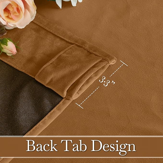 RYB HOME Luxurious Bronze Velvet Curtain Panels for Living Room Bedroom, Heavy Duty Thermal Insulated Floor-Length Back Tab Velvet Drapes for Vintage Decor, 52" W x L90 L, 2 Panels Set