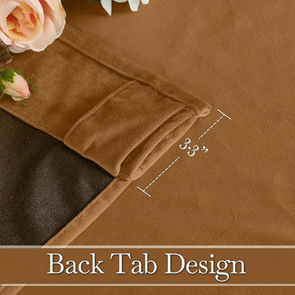 RYB HOME Luxurious Bronze Velvet Curtain Panels for Living Room Bedroom, Heavy Duty Thermal Insulated Floor-Length Back Tab Velvet Drapes for Vintage Decor, 52" W x L90 L, 2 Panels Set