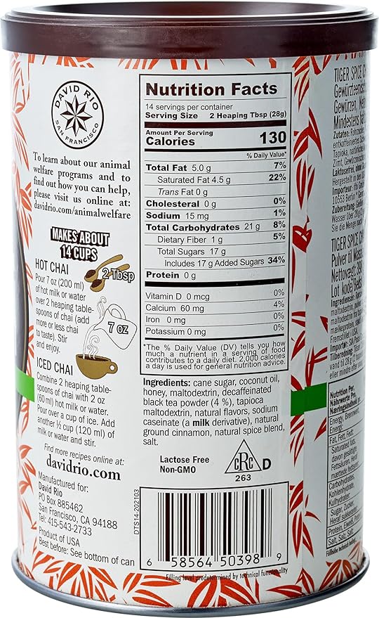 David Rio Mix, Decaf Tiger Spice, 14 Ounce (Pack of 1)