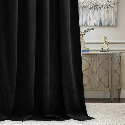 RYB HOME Black Velvet Curtains 102 inches, Back Tab Soft Fabric Blackout Thermal Insulated Luxurious Home Decor Curtains for Living Room Bedroom, W 52" x L 102", 2 Panels Set