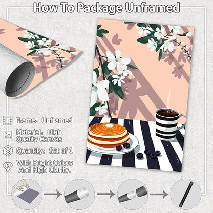 Vintage Dining Table Afternoon Tea Wall Art Funky Coffee Food Flowers Canvas Posters Cakes Bread Pastries Kitchen Prints Painting For Modern Home Dining Room Bakery Cafe Wall Decor 8x10in Unframed