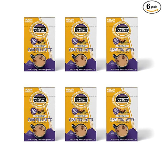 Oregon Chai Original Dry Chai Latte Mix, 8 Count (Pack of 6)