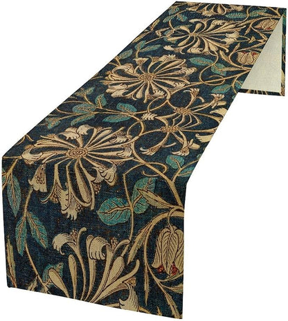 William Morris Table Runner, Vintage William Morris Floral Country Style Linen Table Runner for Home Kitchen Table Decoration, 13x120 Inch