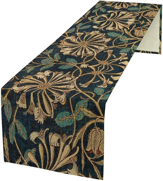 William Morris Table Runner, Vintage William Morris Floral Country Style Linen Table Runner for Home Kitchen Table Decoration, 13x120 Inch