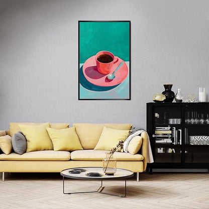 Vintage Afternoon Tea Black Coffee Wall Art Funky Pink Dinner Plate Food Canvas Posters Kitchen Coffee Pictures Prints Painting For Modern Home Dining Room Cafe Restaurant Wall Decor 8x10in Framed