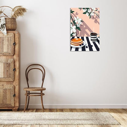 Vintage Dining Table Afternoon Tea Wall Art Funky Coffee Food Flowers Canvas Posters Cakes Bread Pastries Kitchen Prints Painting For Modern Home Dining Room Bakery Cafe Wall Decor 8x10in Framed