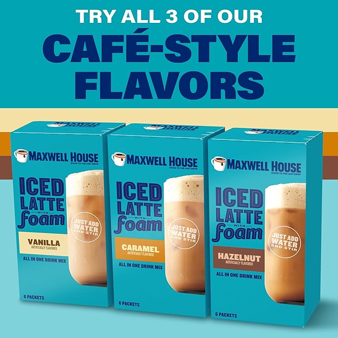 Maxwell House Iced Caramel Latte with Foam All in One Drink Mix, 5.82 oz, 6 Packets