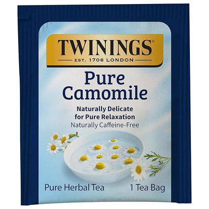 Twinings Pure Camomile Herbal Tea Individually Wrapped Bags, 20 Count (Pack of 6), Naturally Caffeine-Free, Enjoy Hot or Iced | Packaging May Vary