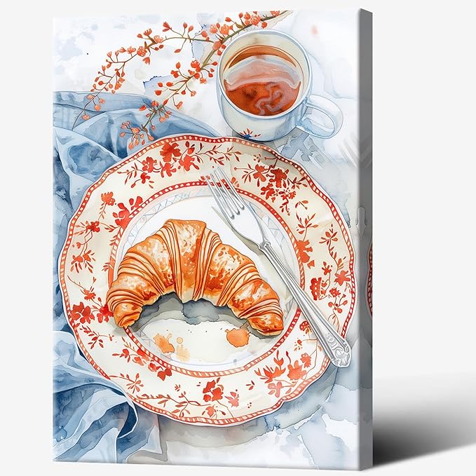 Vintage Coffee Food Kitchen Wall Art Funky Dining Table Plates Afternoon Tea Prints Painting Retro Bread Pastries Drinks Canvas Posters For Modern Cafedining Room Wall Decor 8x10in Framed