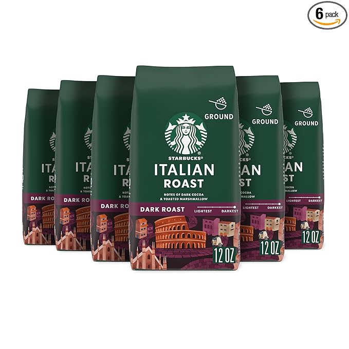 Starbucks Ground Coffee, Dark Roast Coffee, Italian Roast, 100% Arabica, 6 bags (12 oz each)