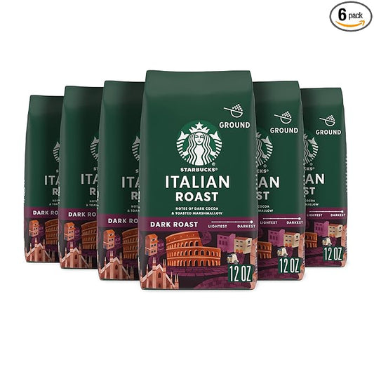 Starbucks Ground Coffee, Dark Roast Coffee, Italian Roast, 100% Arabica, 6 bags (12 oz each)