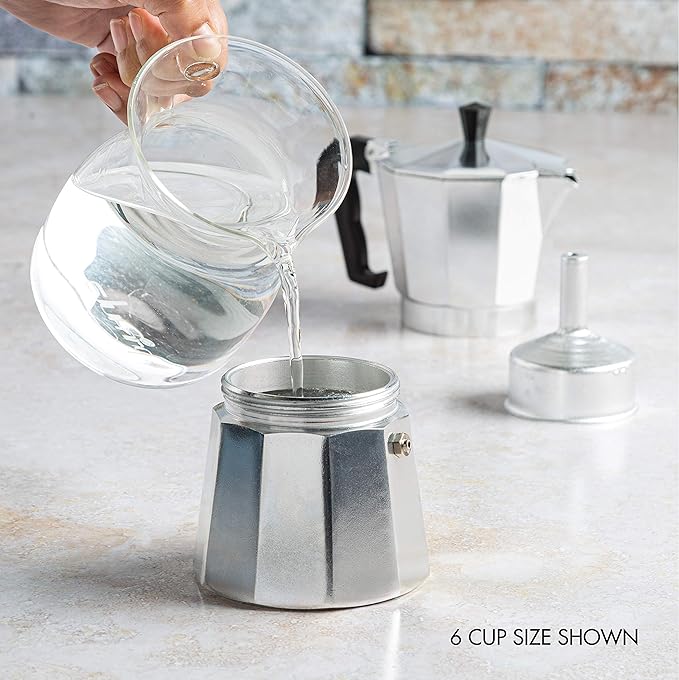 Primula Classic Stovetop Espresso and Coffee Maker, Moka Pot for Italian and Cuban Café Brewing, Greca Coffee Maker, Cafeteras, 3 Espresso Cups, Silver