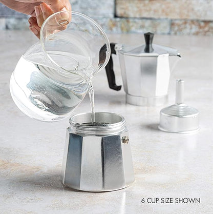 Primula Classic Stovetop Espresso and Coffee Maker, Moka Pot for Italian and Cuban Café Brewing, Greca Coffee Maker, Cafeteras, 3 Espresso Cups, Silver