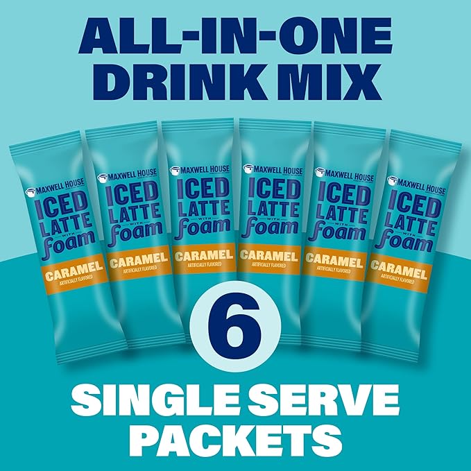 Maxwell House Iced Caramel Latte with Foam All in One Drink Mix, 5.82 oz, 6 Packets