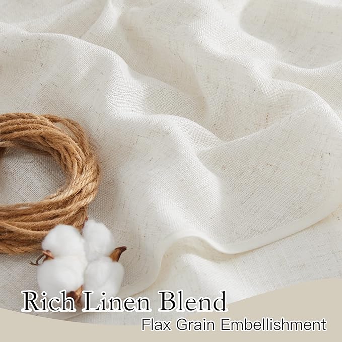 RYB HOME Bathroom Linen Blend Curtains for Small Short Windows, Light Filtering Durability Farmhouse Linen Semi Sheer Curtains for Bedroom Cafe Kitchen, W 42 x L 30 inches, Linen, 2 Panels