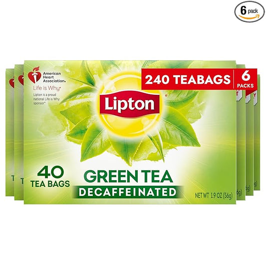 Lipton Decaffeinated Green Tea Bags, Unsweetened Teabags for Decaf Hot Tea or Decaf Iced Tea, 240 Total Tea Bags (40ct - Pack of 6)