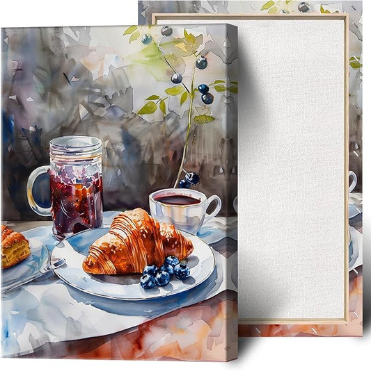 Vintage Coffee Food Kitchen Wall Art Colorful Bread Pastries Drinks Canvas Posters Funky Dining Table Plates Afternoon Tea Prints Painting For Modern Dining Room Cafe Wall Decor 8x10in Framed