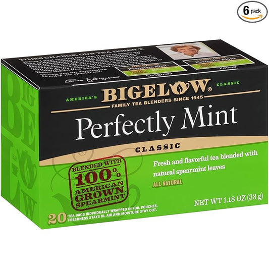 Bigelow Tea Perfectly Mint Black Tea, Caffeinated Spearmint Tea, 20 Count Box (Pack of 6), 120 Total Tea Bags