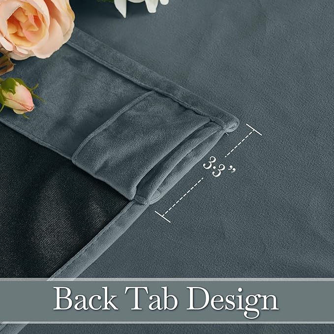 RYB HOME Dusty Blue Velvet Drapes for Baby Boy Bedroom, Thermal Insulated, Light Blocking, Floor-Length Back Tab Velvet Curtains for Modern Home Decor, 52" W x L102 L, 2 Panels Set