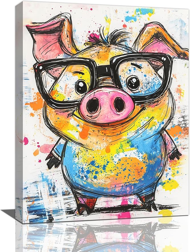 Pig Wall Decor Cute Pig Pictures Funny Pigs Canvas Wall Art Painting Home Modern Artwork Decorations Framed for Living Room Bedroom Bathroom Office 20 x 24 inch