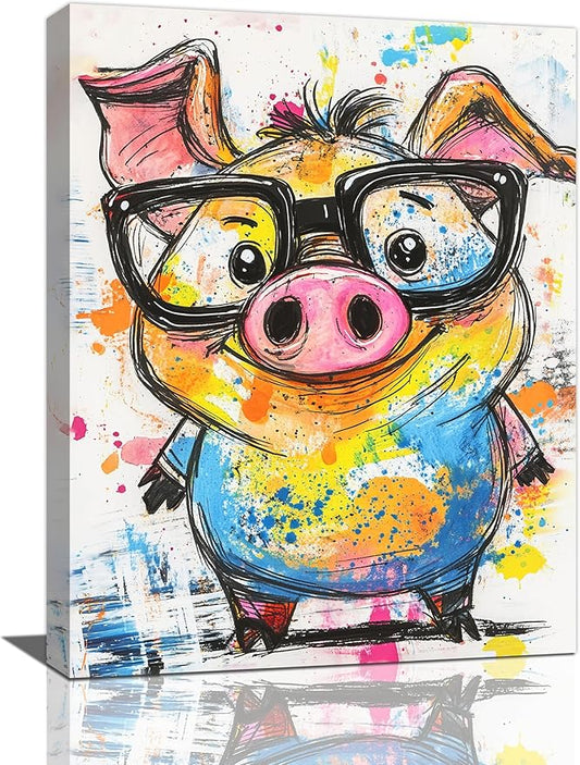 Pig Wall Decor Cute Pig Pictures Funny Pigs Canvas Wall Art Painting Home Modern Artwork Decorations Framed for Living Room Bedroom Bathroom Office 20 x 24 inch