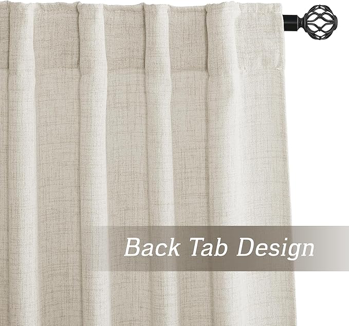 RYB HOME Living Room and Dining Room Curtains and Drapes Linen Sheer, Light Filtering Curtains 120 inches Long, Back Tab/Rod Pocket, Cream Colored, W 52 x L 120 inches, 2 Panels Set