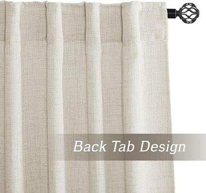 RYB HOME Living Room and Dining Room Curtains and Drapes Linen Sheer, Light Filtering Curtains 120 inches Long, Back Tab/Rod Pocket, Cream Colored, W 52 x L 120 inches, 2 Panels Set