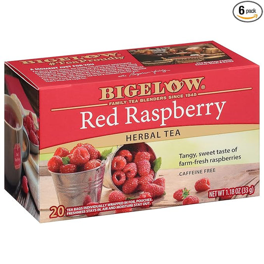 Bigelow Tea Red Raspberry Herbal Tea, Caffeine Free Tea with Red Raspberries, Apples and Elderberries, 20 Count Box (Pack of 6), 120 Total Tea Bags