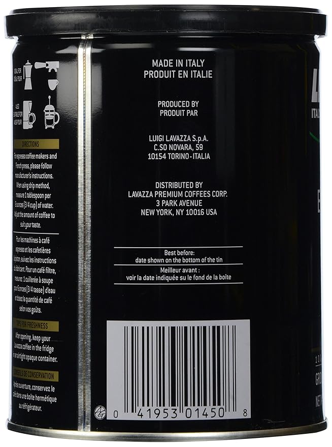 Lavazza Caffe Espresso Ground Coffee Blend, Medium Roast, 8-Ounce Can