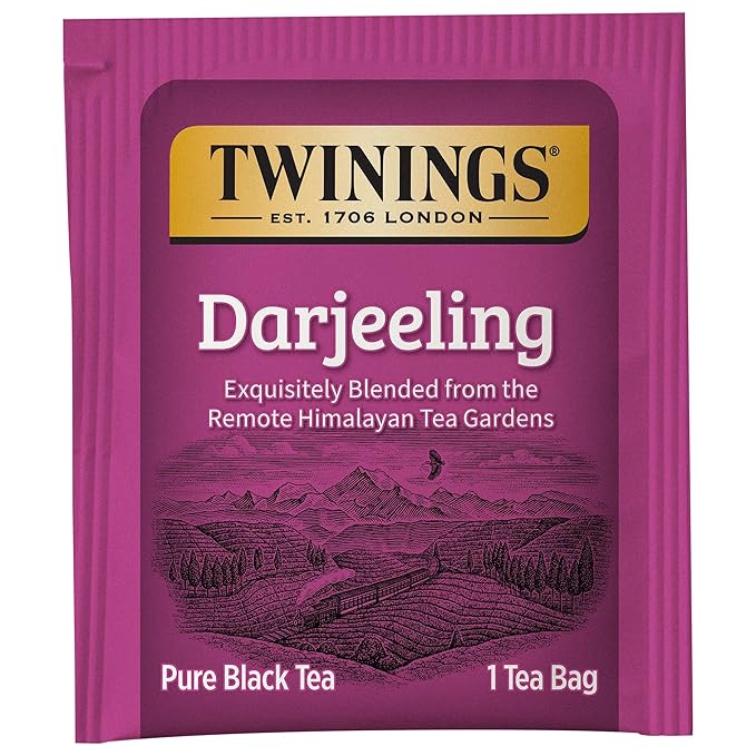 Twinings Darjeeling Black Tea Individually Wrapped Bags, 50 Count (Pack of 6), Delicate Light Taste, Caffeinated, Enjoy Hot or Iced | Packaging May Vary