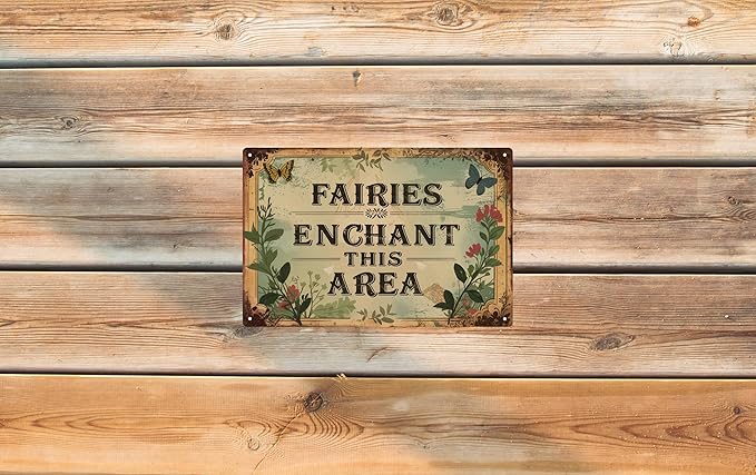 Vintage Metal Tin Sign 8x12 in Enchanted Fairy Magic Whimsical Wall Art for Garden or Patio Decor Adds a Touch of Fantasy & Charm