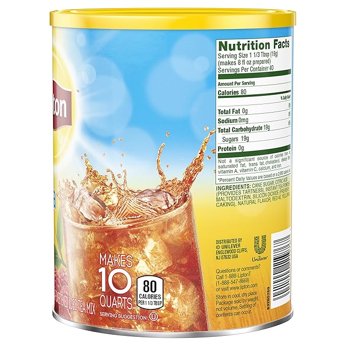 Lipton Iced Tea Mix, Raspberry, Makes 10 Quarts (Pack of 6)