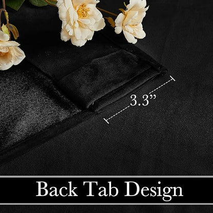 RYB HOME Black Velvet Curtains 102 inches, Back Tab Soft Fabric Blackout Thermal Insulated Luxurious Home Decor Curtains for Living Room Bedroom, W 52" x L 102", 2 Panels Set