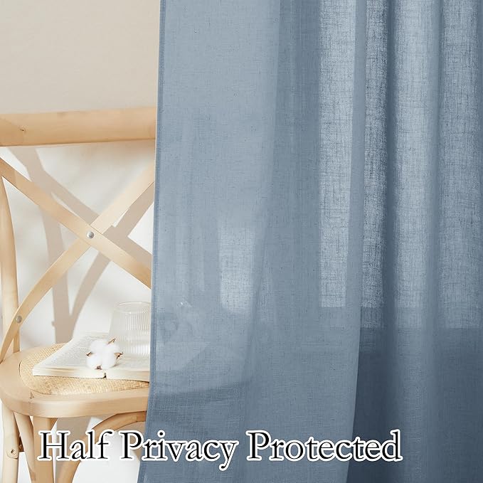 RYB HOME Semi Sheer Curtains 63 inch Length, Light Filtering Airy Privacy Window Decor Machine Washable for Living Room Bedroom Kids Room Kitchen, W 52 x L 63 inches, Dusty Blue, 2 Panels