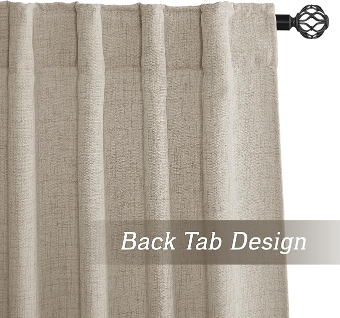 RYB HOME Natural Beige Linen Sheer Curtains 90 inches Long for Living Room and Dining Room, Back Tab/Rod Pocket, Light Filtering Sheer Curtains and Drapes, W 52 x L 90 inches, 2 Panels Set